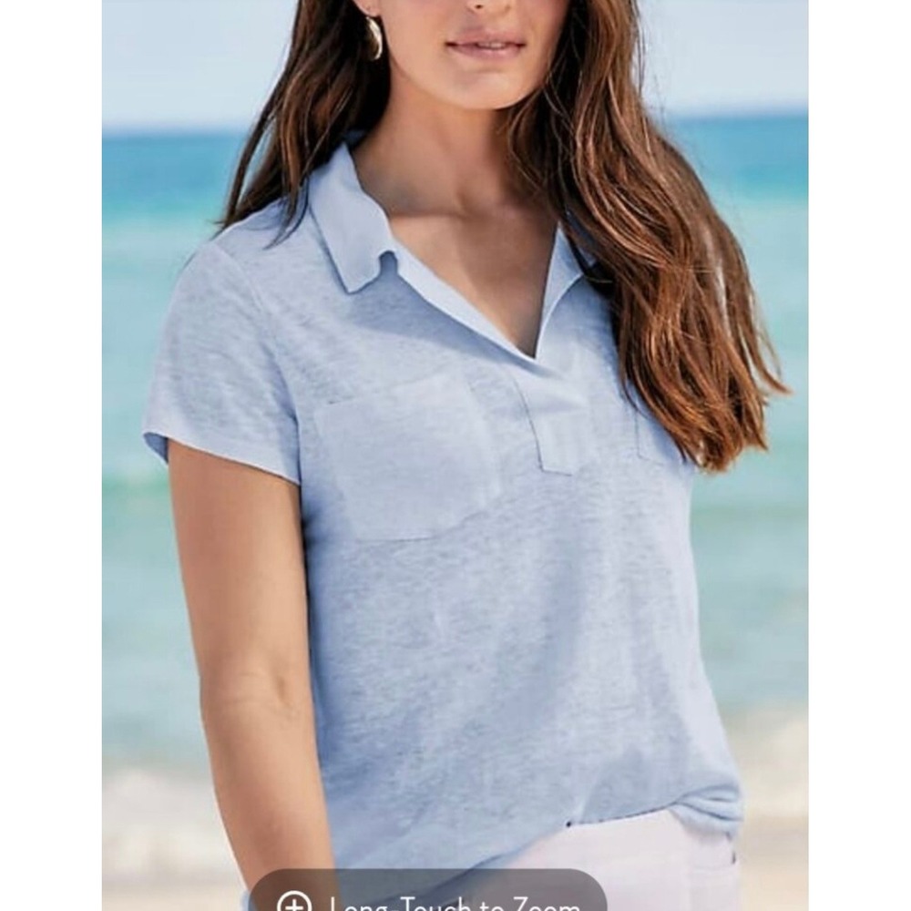 NWT J. Jill Love Linen Polo Shirt Periwinkle Blue 100% Linen Top Small